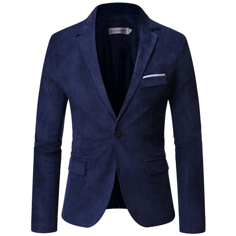 Fashion Mens Corduroy Casual Business Suit Coat / Male Solid Color One Buttone Dress Blazers Jacket 240902