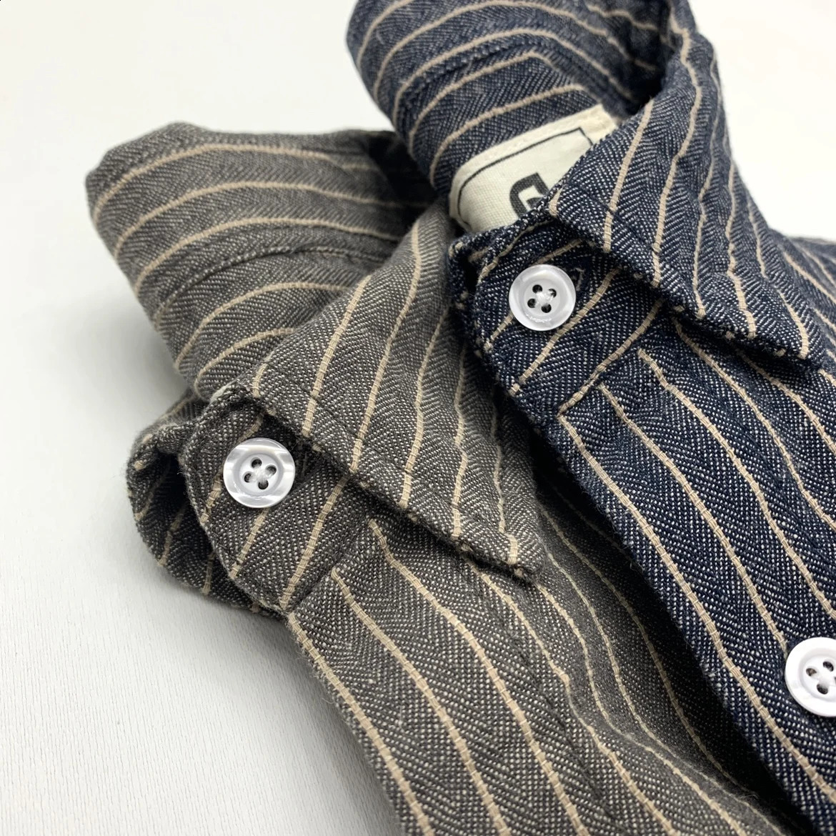 55% Linen 45% Cotton Vintage Striped Shirts for Men American Casual Retro Loose Blouses Spring Autumn Long Sleeve Male Tops 240902