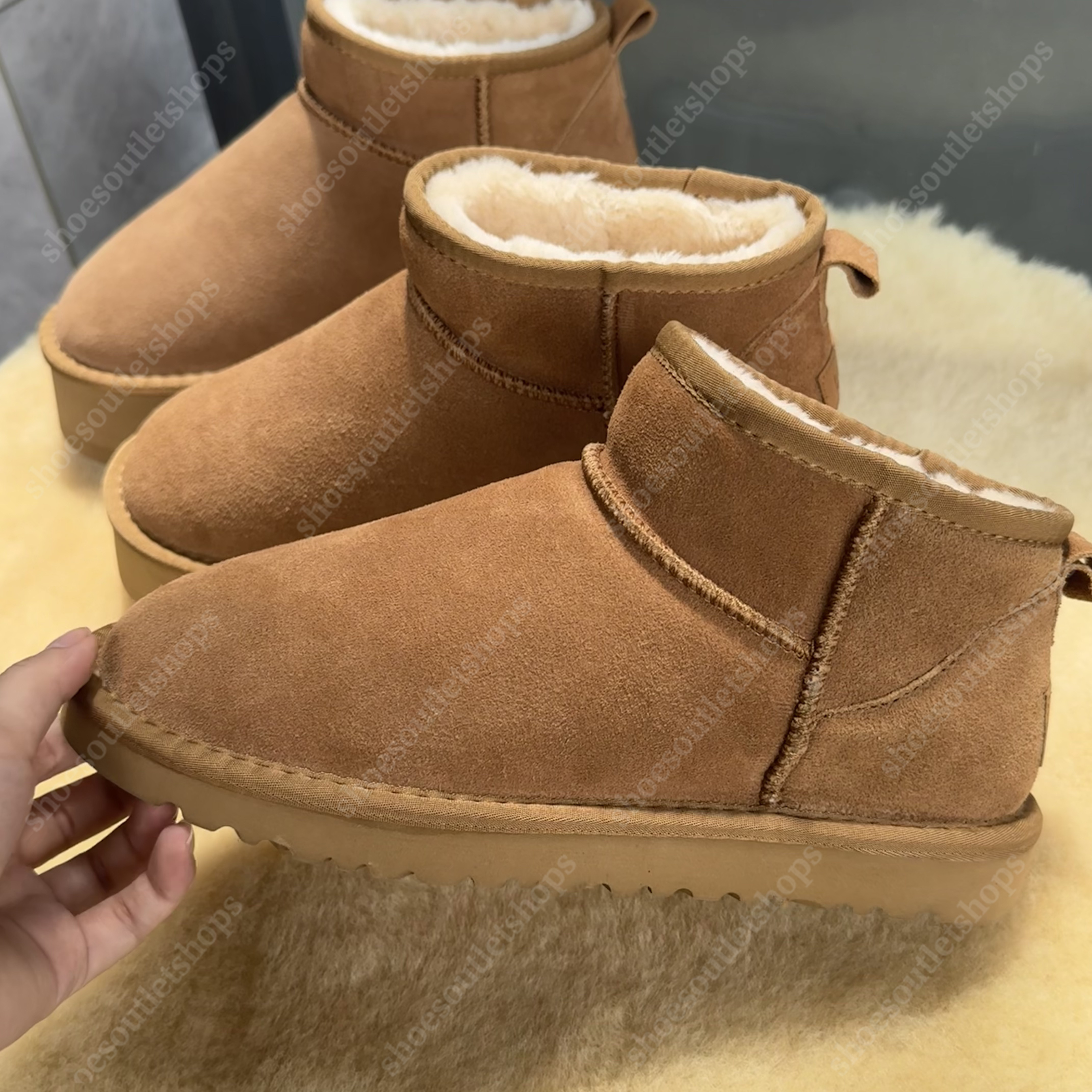 Designer Classic Ultra Mini Boots Plateforme de botte de neige Boute courte femme Men Fur Fur Sweins Tasman Tazz Chestnut Sand Sand Moutarde Grai
