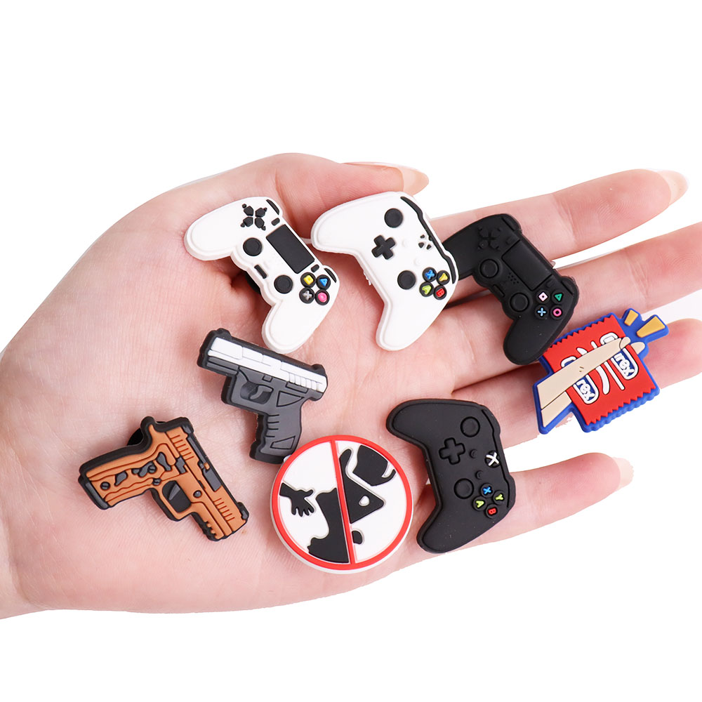 New Arrival 1-8Pcs Gamepad Pistol Don't Touch Sandals Shoes Button Charms Adult Decorations DIY Party Present