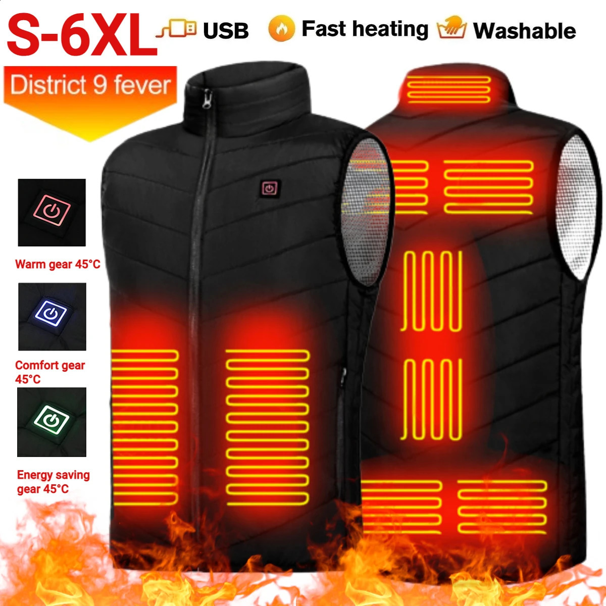 Veste de chauffage électrique USB Veste de chauffage électrique USB 9-zone Chauffage de carrosserie de chauffage hivernal 6xl 240903