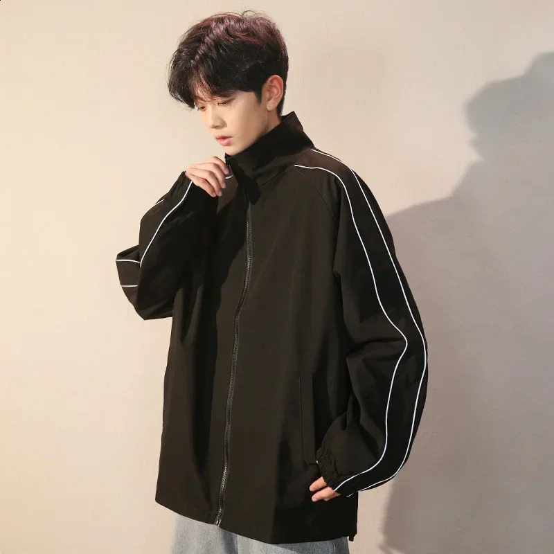 Korean style mens standing collar jacket spring and autumn casual sports zipper open lapel jacket 240902