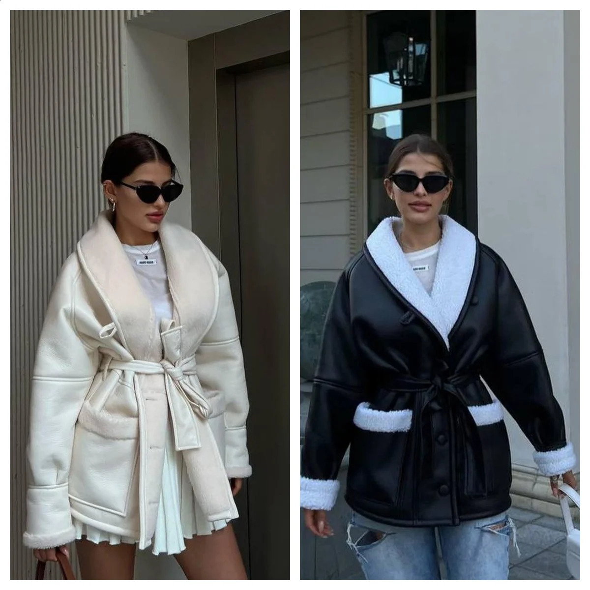 Autumn and winter fashionable warm fur Korean version long sleeved patchwork jacket 240902