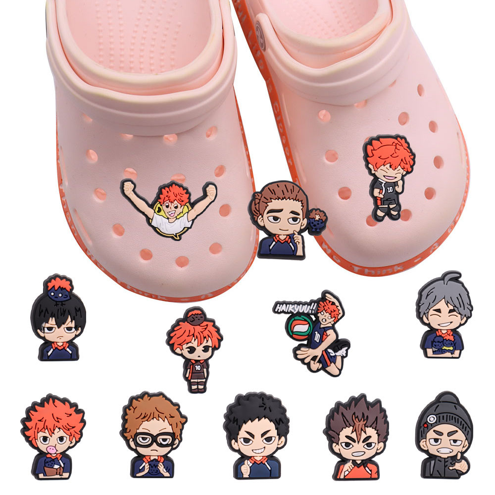 New Arrival 1-12Pcs Volleyball Sports Boy Sandals Shoe Buckle Charms Cartoon Decorations DIY Comic Holiday Gift