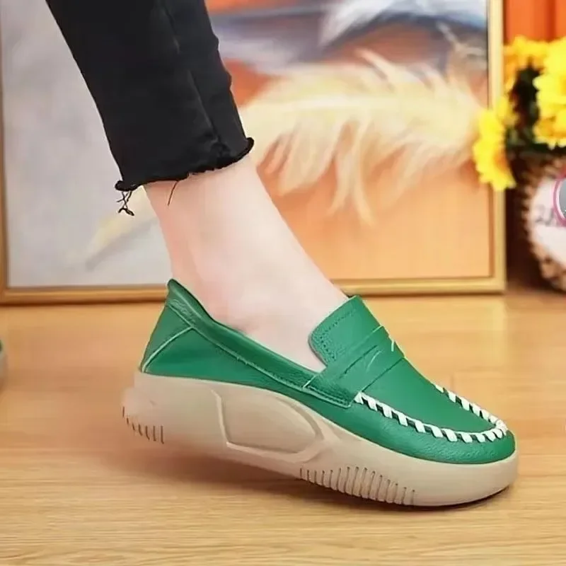 Thick-soled Casual Slip-on Round Toe Loafer Women 2025 Spring and Autumn New Comfortable Soft-soled Not Tired Feet Women 26f3