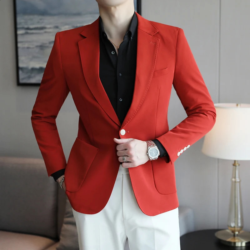 Business solide haut de gamme Blazers décontractés hommes Slim Fit Social Banquet Suit Veste Fashion Groom Robe Coats 240902