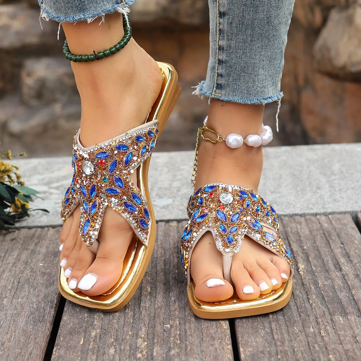 In summer of 2025, the new Bohemian sandal fashion rhie comfortable toe wedge ladies plus size f47b