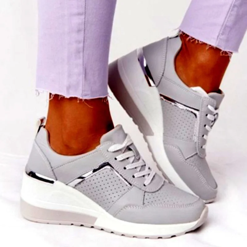 Women's 2025 Summer Wedge Platform Casual Women Lace Up Sports Shoes Woman Plus Size Non Slip Breathable 56cf