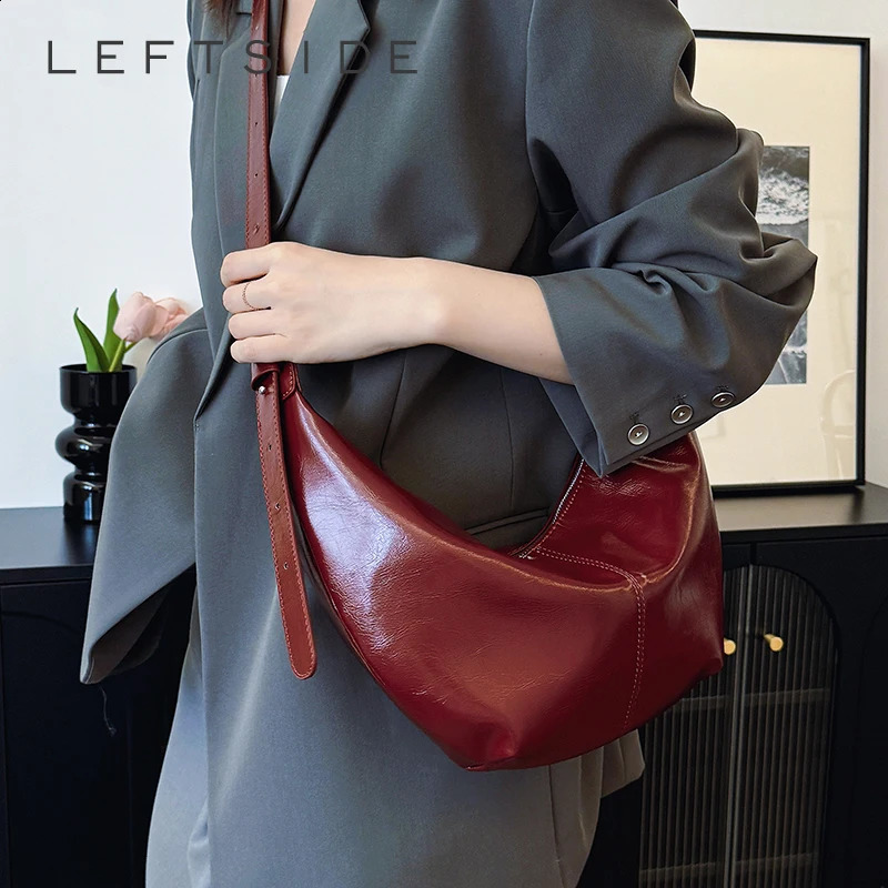 LEFTSIDE Big PU Leather Shoulder Bags for Women Y2K Korean Fashion Trend Female Crossbody Hobo Bag Lady Handbags 240902
