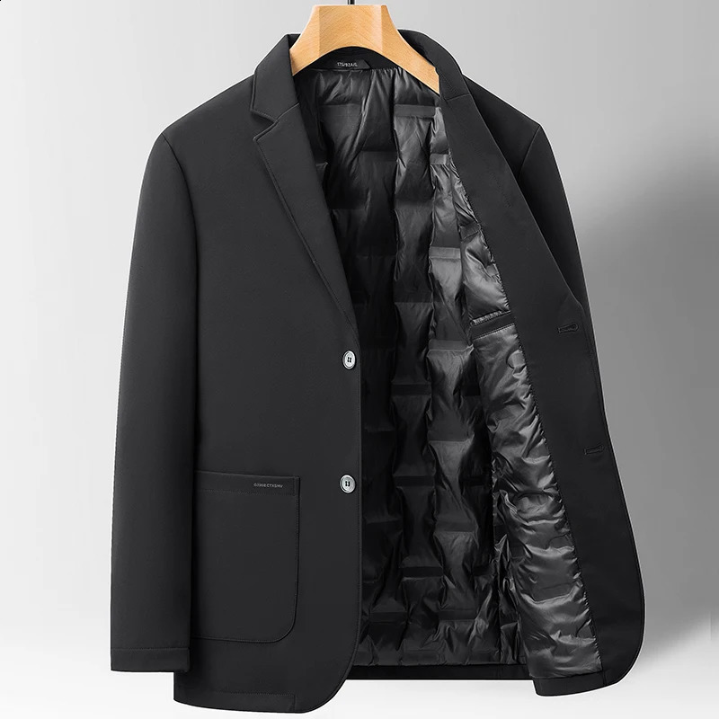 Autumn Winter Mens Duck Down Blazers Suit Business Casual Solid Warm Top Down Liner Suits Jacket Slim Fit Puffer Coats 240902
