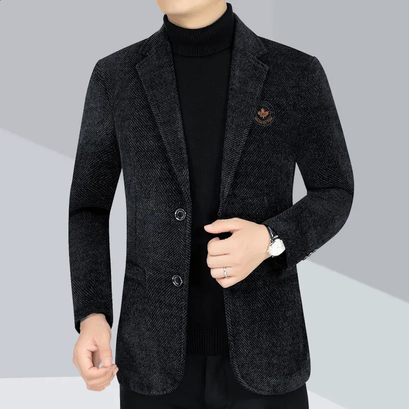 Mens suit fashion spring and winter handsome trend everything casual suit middle-aged coat thick coat Blazers 240902