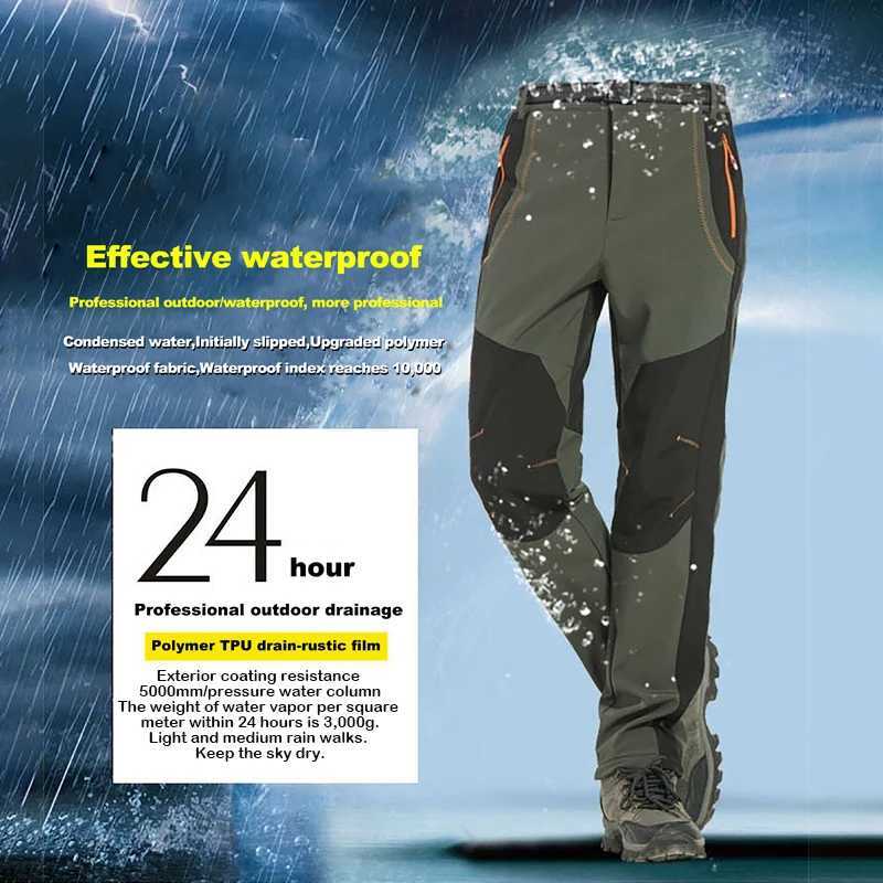 Men's Pants LNGXO Thick Warm Wool Hiking Pants Mens Winter Waterproof and Windproof Outdoor Soft Shell Rain Boots Hiking Camping Ski Pants Z