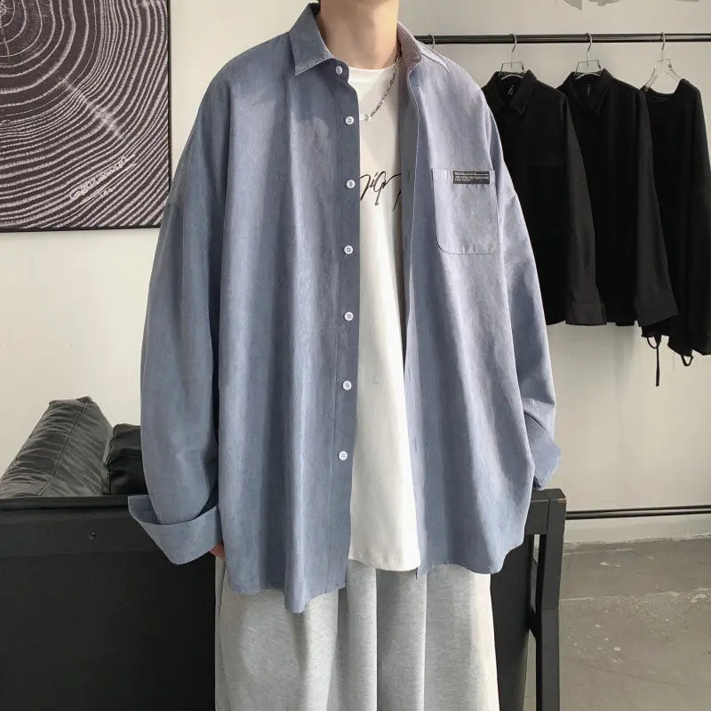 Mens Fashion Loose All-match Shirt Tops Spring Autumn Long Sleeve Polo Neck Plus Size Blouse Trend Casual Women Clothing 240902