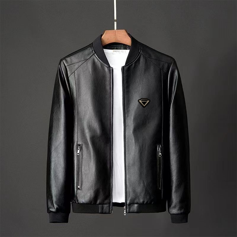 Designer Men's New Solid Color Simple Leather Casual Jacket Windproond Warm