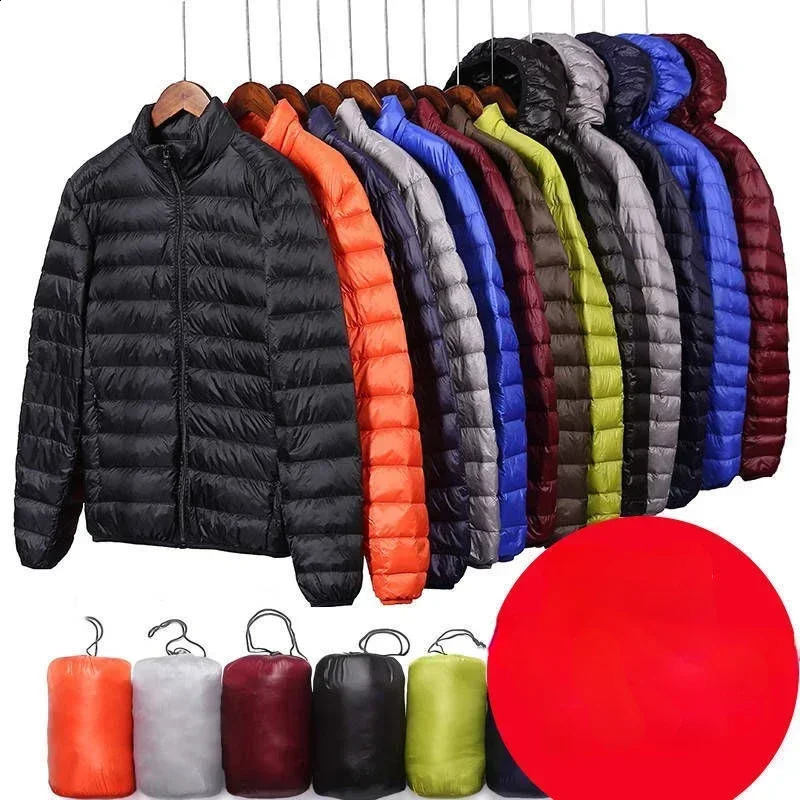 Down jacket mens lightweight warm down jacket for middle-aged and elderly short sleeved plus size hooded collar jacket mens 240902