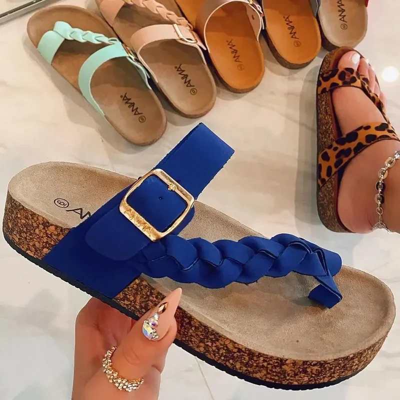 Ladies platform summer new foreign trade large size sandals women shoes trend solid color flat bottom slipper mu f8d1