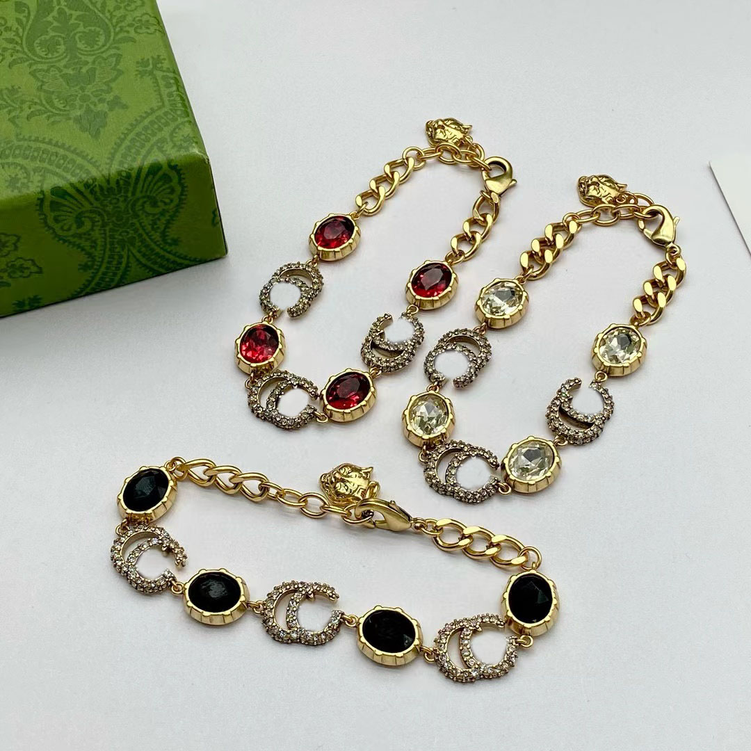 Luxury Designer Fashion Gemstone Diamond Alphabet Charm Bracelet 14k gold Brass material Gift jewelry high quality with box