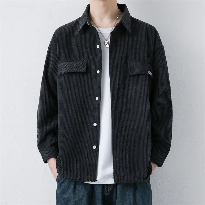 Spring Fashion Casual All-match Mens Clothing Loose Korean Version Hong Kong Breeze Lapel Single-breasted Solid Color Shirt 240902