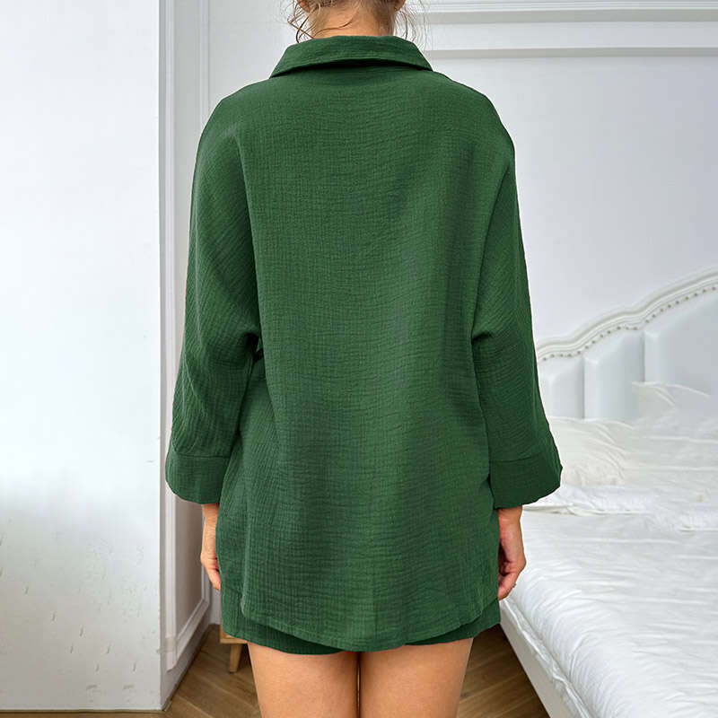 Best-seller Vêtements de nuit pour femmes Vêtements d'été décontractés 2 pièces Tenues en coton En ensembles Chemise boutonnée Shorts Pama Lounge