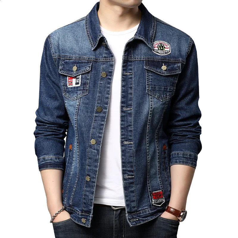ultra-thin mens denim jacket washed denim fashionable motorcycle long sleeved jacket plus size S-4XL 240902