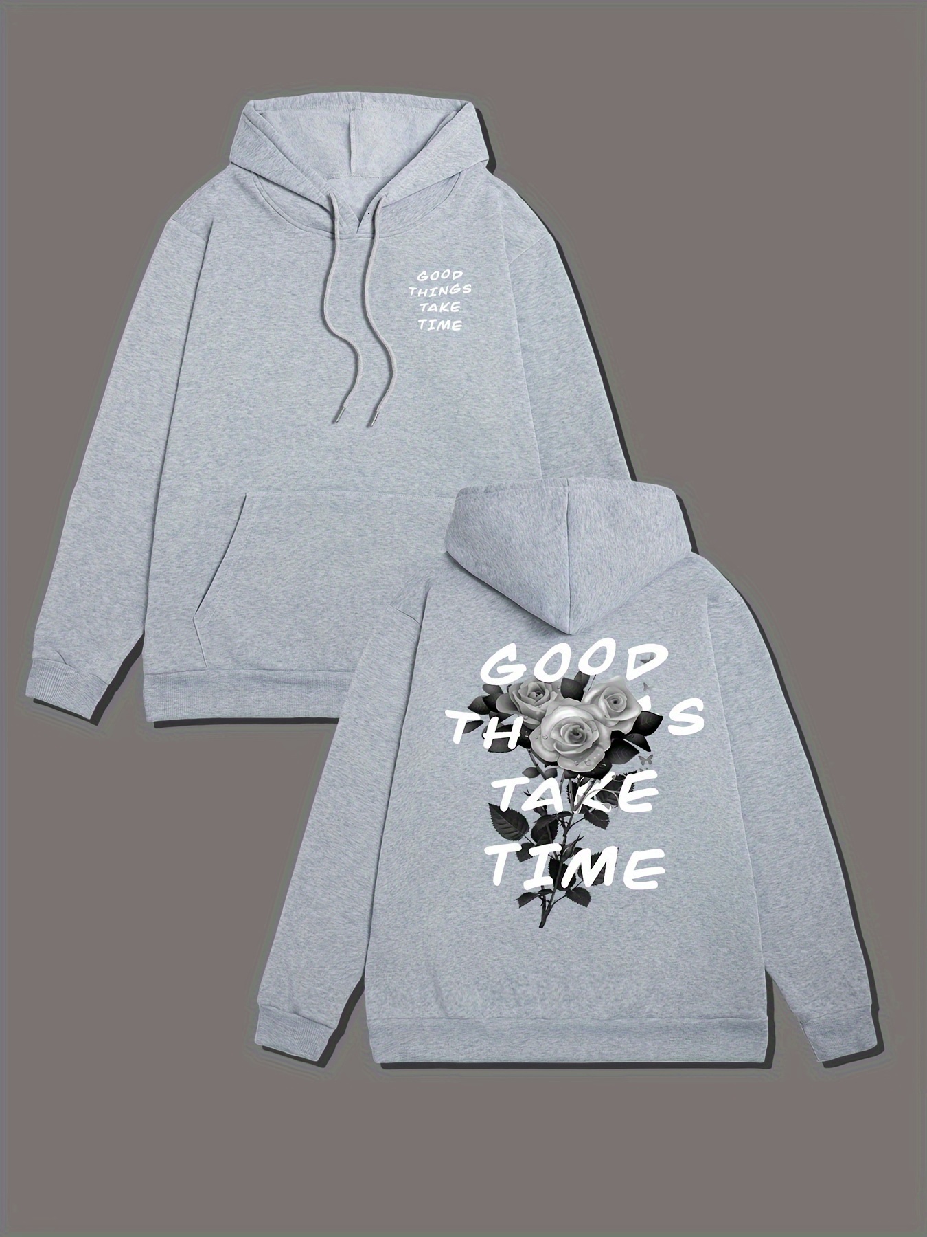 Good Things Take Time Letter Pattern Print Hooded Sweatshirt, Hoodies Fashion Designer Casual Tops For Spring Autumn, Men's Clo