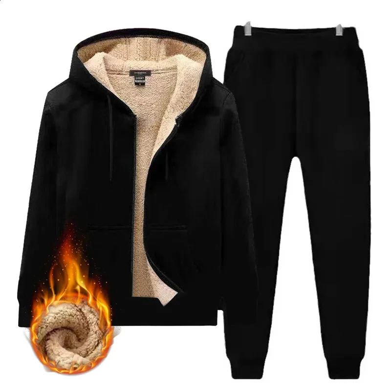 1-2 pièces / ensemble de vêtements de sport d'hiver sweat à sweat de laine de laine de laine de sport de sport pour hommes de sport