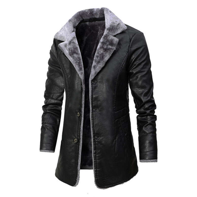 Bestseller Mid-Length Business Men's Leather Fleece Lapel Suit Plush Male Jacket Large Size Winter Warm Coats For Men 8 Ddmylion
