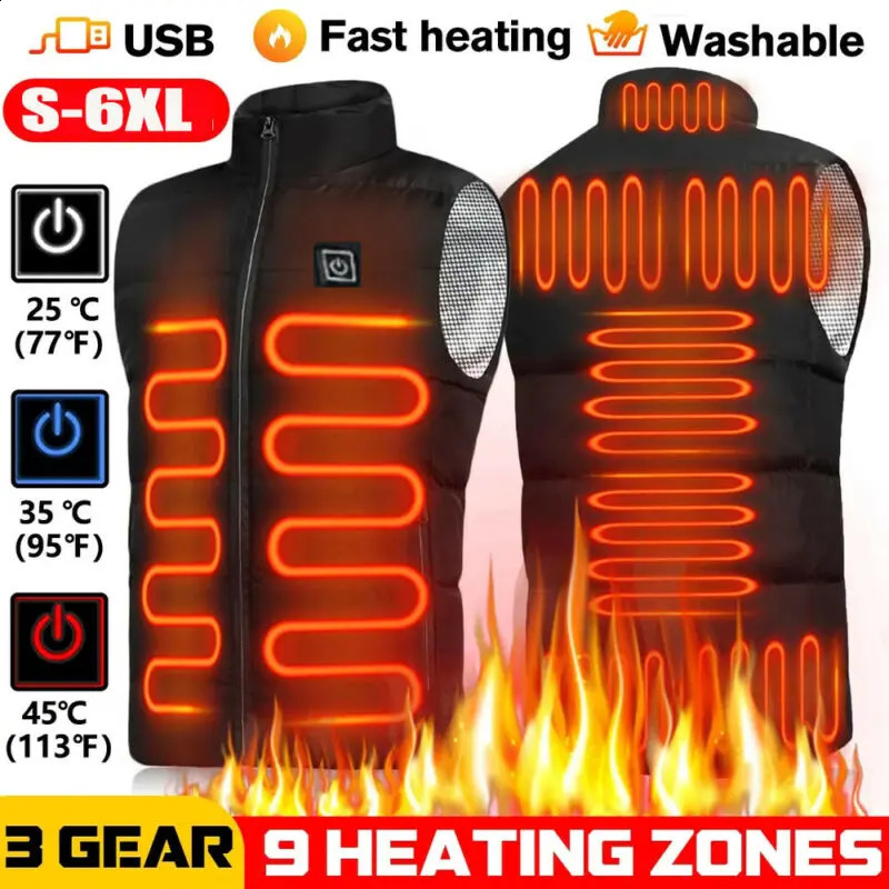 Winter outdoor USB electric heating vest womens USB electric heating jacket clothing vest body warmth black S-4XL 240903