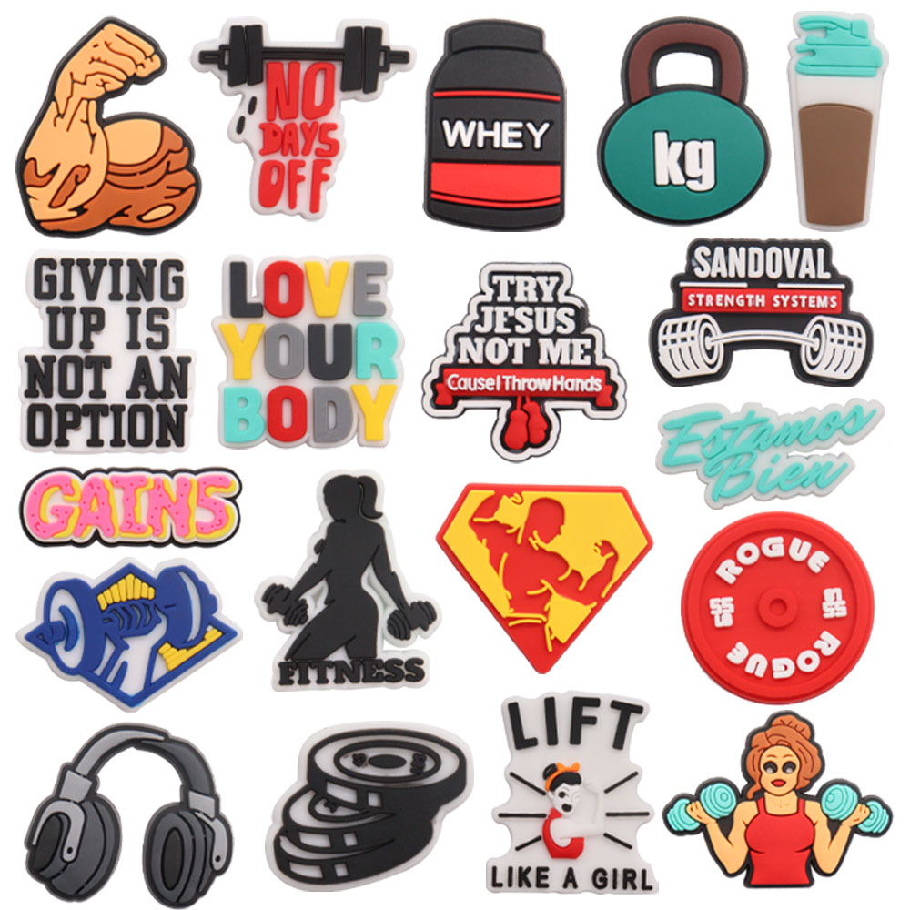 50pcs Gains en gros Lift de fitness comme une fille No Days Off Bouton de chaussure Charmes Sports Decorations DIY BRACELET ADULT