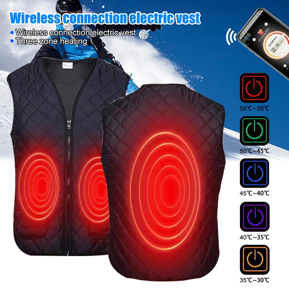 USB electric heating vest Bluetooth application timing 5 levels temperature mens warm jacket black S-4XL 240903