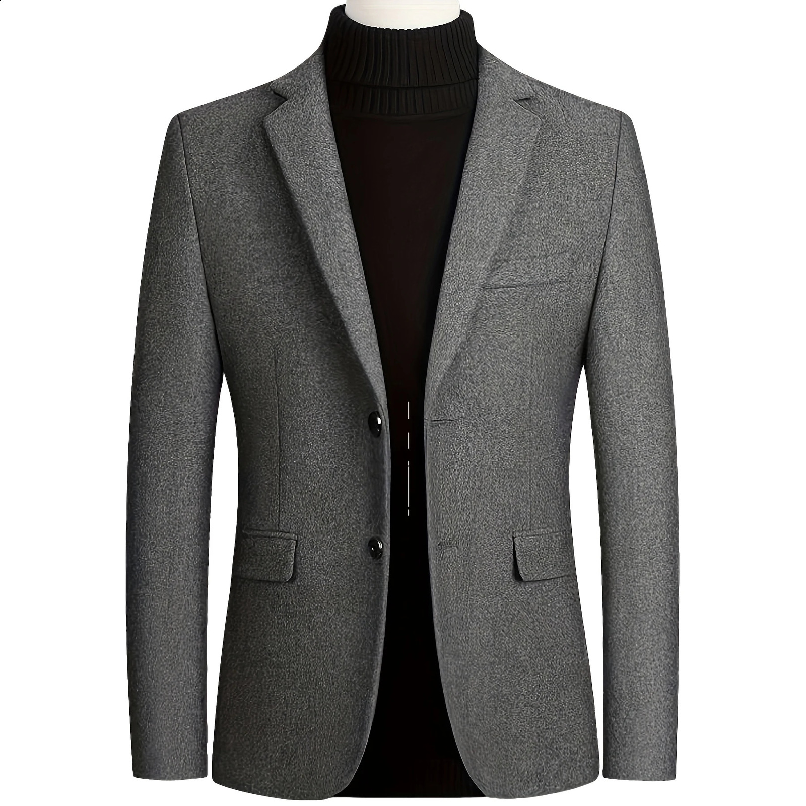 Autumn and winter mens slim woolen coat suit style solid color coat mens clothing 240903