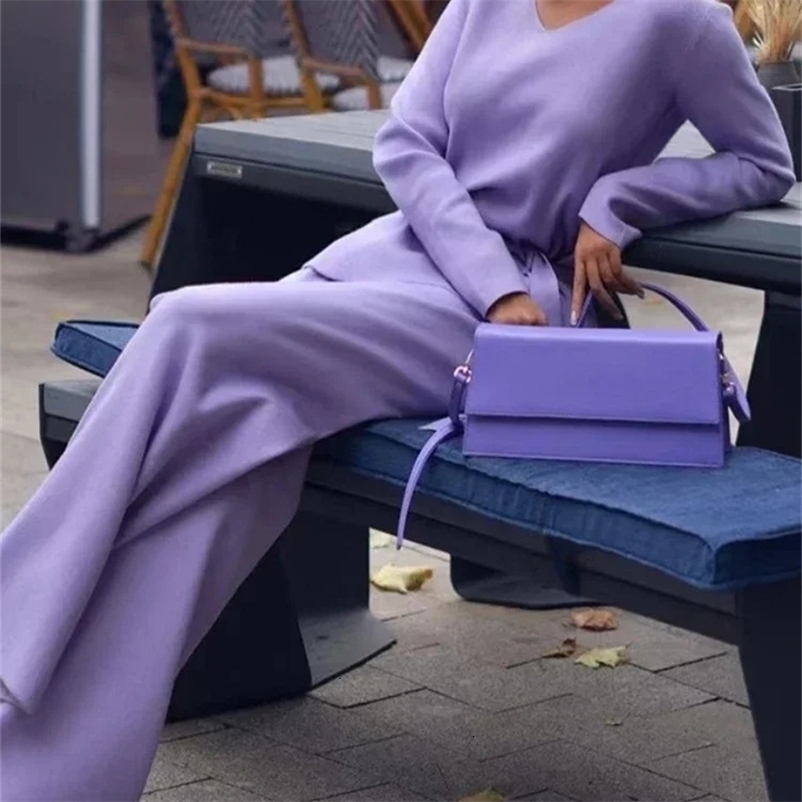 Ensembles de pantalons en deux pièces pour les femmes de pull tricoté Vneck décontractées