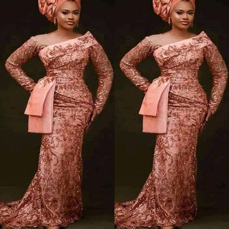 Mermaid Rose Pink Lace Formal Evening Dresses For Arabic Women Long Sleeves Plus Size Prom Party Gowns Vestidos De Novia