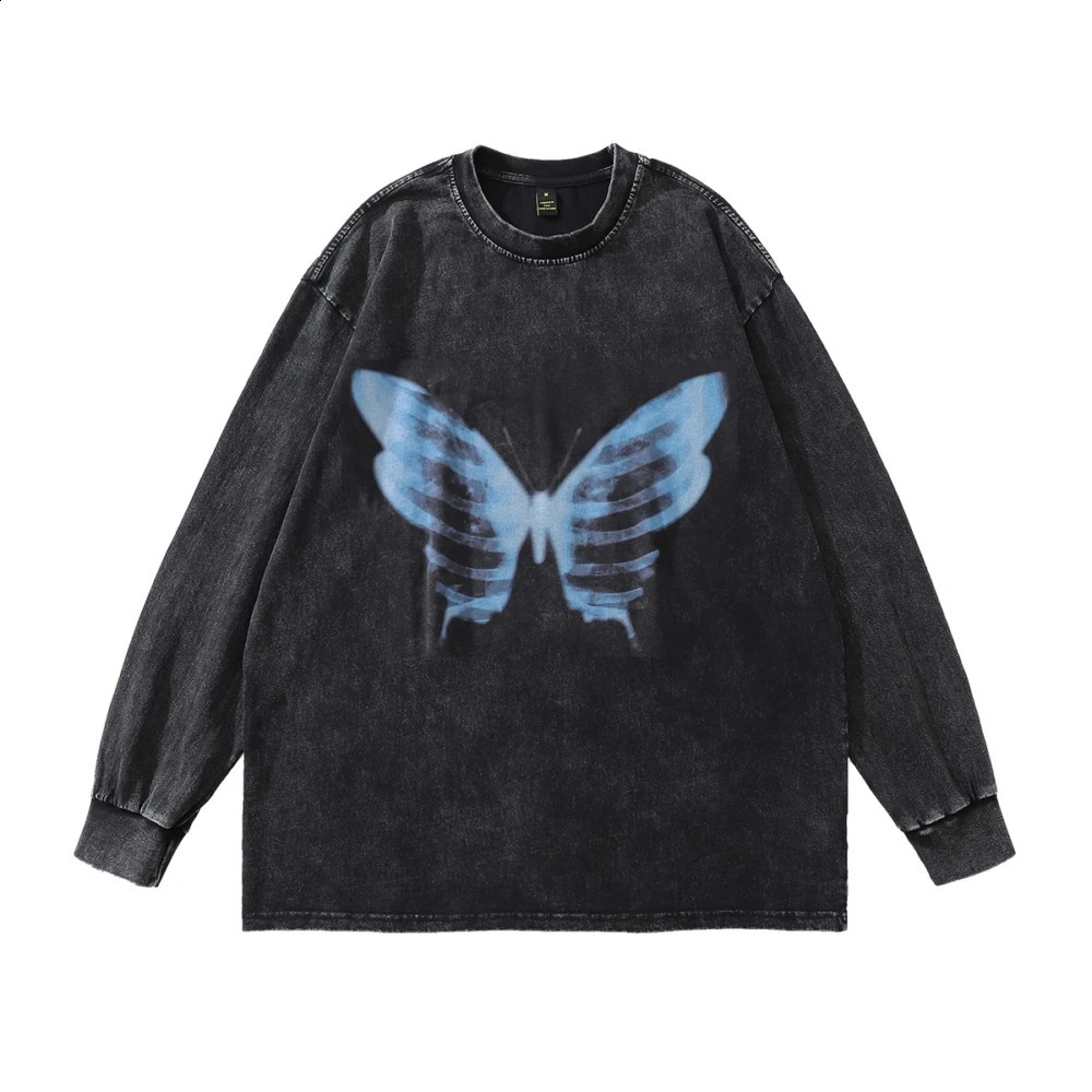 High Street Streetwear Oversized T Shirts Y2k Men Women Grunge Retro Black Anime Tees Harajuku Cotton Long Sleeve Vintage Tops 240903