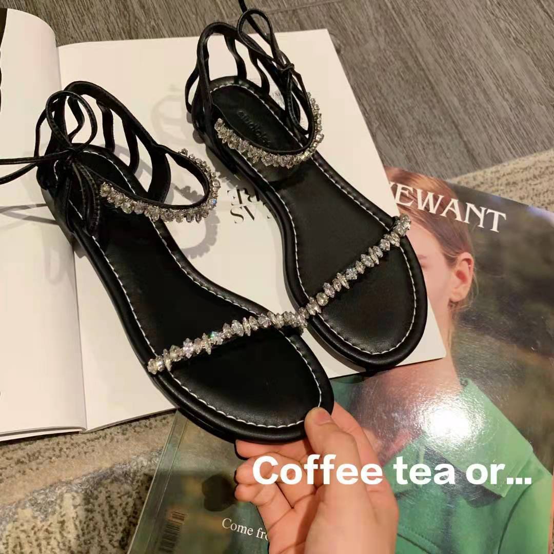 Crystal Band Gladiator Sandals Femmes Glisses Chaussures d'été Hollow Out épais talons hauts Sandalias Femme Paillette Lace Up 0859