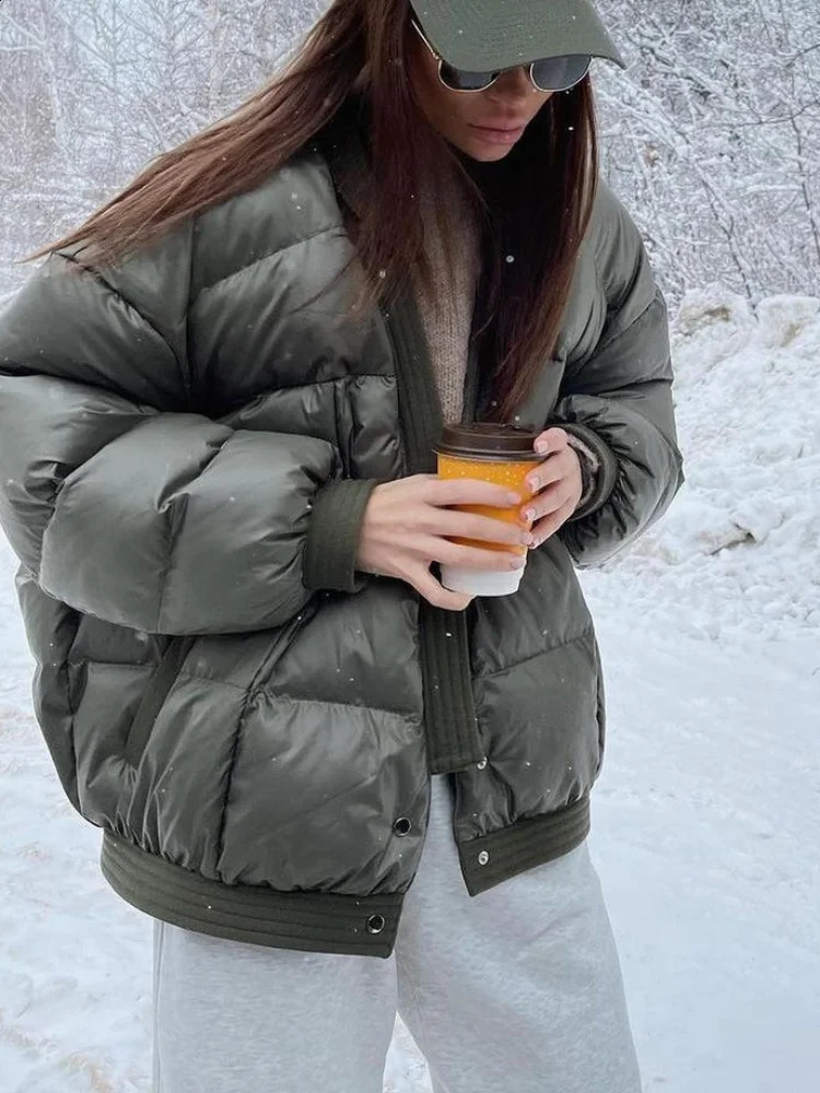 2024 Autumn Winter Product Womens Fashion Versatile Round Neck Jacket Solid Spliced Casual Street Quilted Cotton Coat 240903
