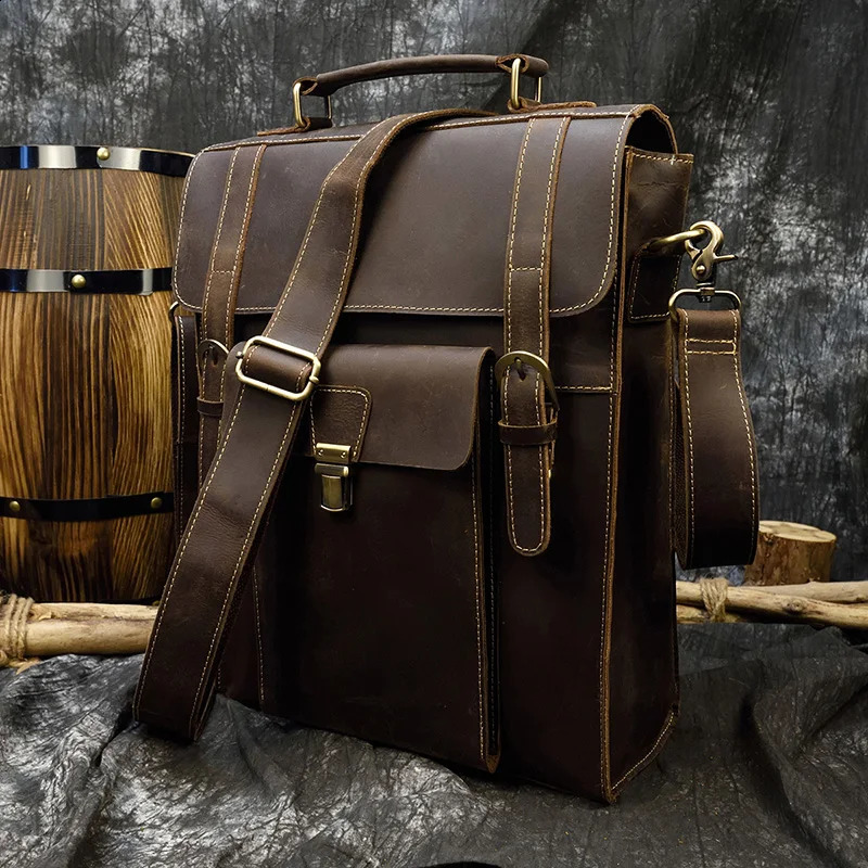 Genuine Leather Mens Backpack Crazy Horse Leather Fit 14 Laptop Business Shoulder Bag Multifunction man Travel Rucksack 240903