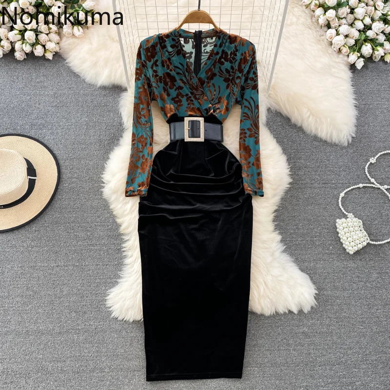 Nomikuma Vestitos Elegant Para Mujer Spring and Autumn Wrinkled High Waist Ultra Thin Tight Clothes for Women Retro Fashion Womens Clothing 240904