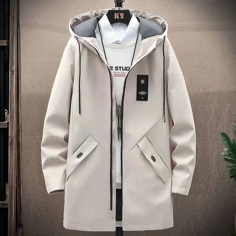 Spring and Autumn Fashion Trend Long Windproof Coat Mens Casual Loose Comfortable Large Size Hooded Windbreaker M-4XL 240903