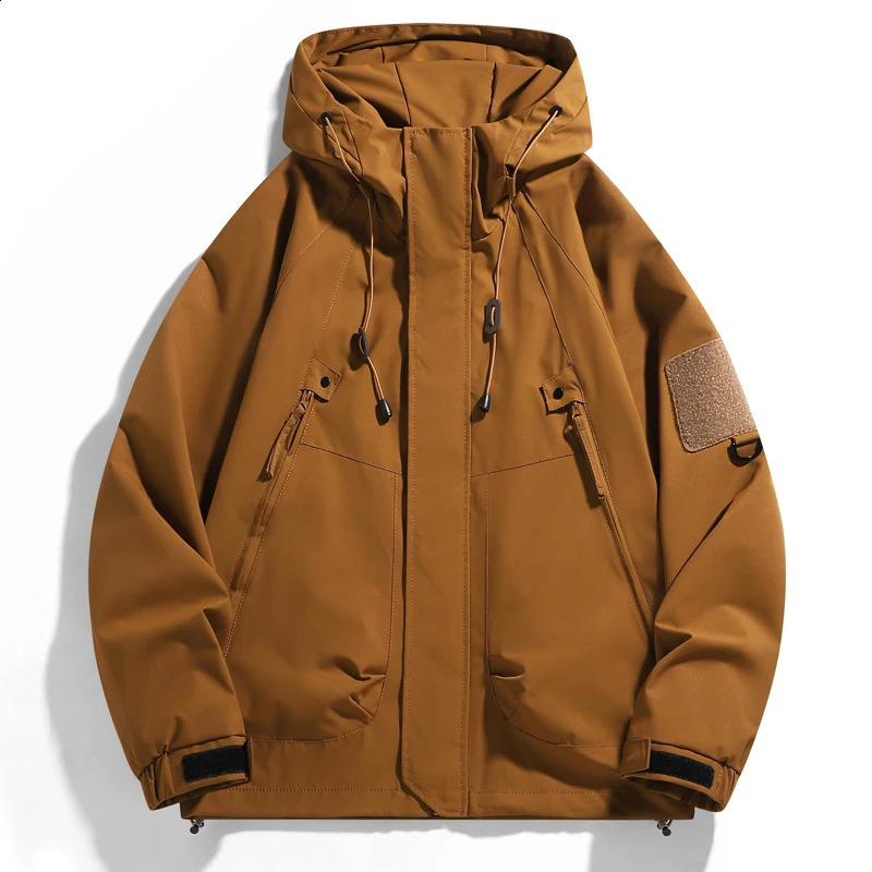 Waterproof outdoor jacket mens hooded sports unisex mountain hiking youth cotton coat sportswear top 240904