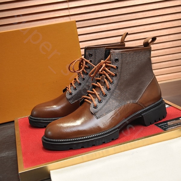 Designer Boots Men Cowskin Chelsea Boots Fashion Printed Boots Outdoor Thick Bottom Mid-length Boot low heel lace up round toes Mens shoes size 3-image-922753862