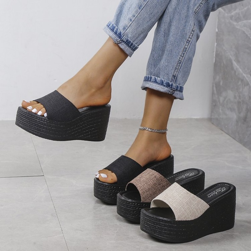 Pantoufles de plage à plateforme, talons hauts, sandales à talons compensés, chaussures d'été pour femmes, diapositives épaisses, escarpins Sexy,