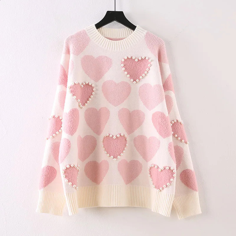 sweet preppy style sweater autumn winter clothe fashion pullovers knitted oneck beading ladies tops loose 240904