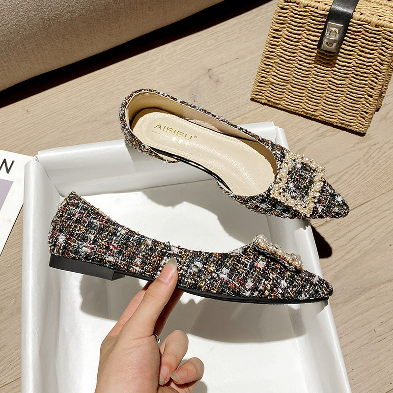 carré perle boucle ballet plates femmes designer côté ouvre de couleur mixte mocassins mocassins de perle du fond doux sho 9a0d