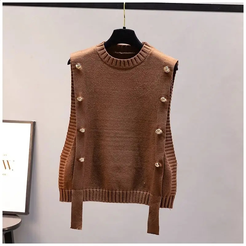 Womens waistcoat spring and autumn outer wear pullover sweater 2023 fashion casual ladies sleeveless round neck knitted top 240904
