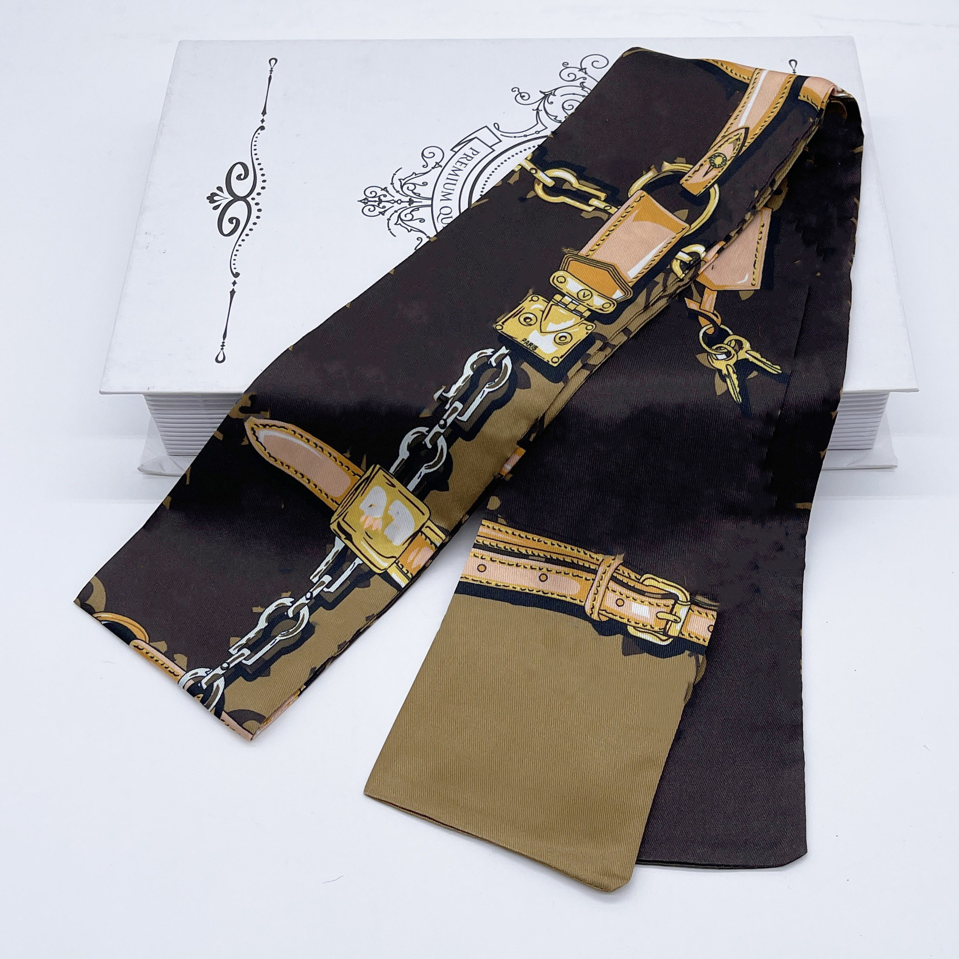 designer Silk scarf Four Leaf Clover Soft Fabric Scarf Designer Print Floral Scarves Silk Headband For Women&Girl Gift Long Handle Bag Scarves Ri-image-944663067