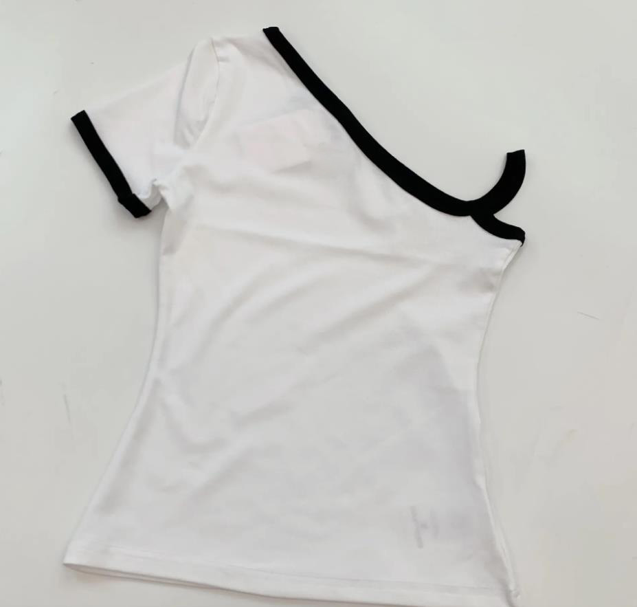 Women t shirt summer short sleeve designer tshirt contrast color embroidery logo summer sleeveless crop top tee-image-887088770