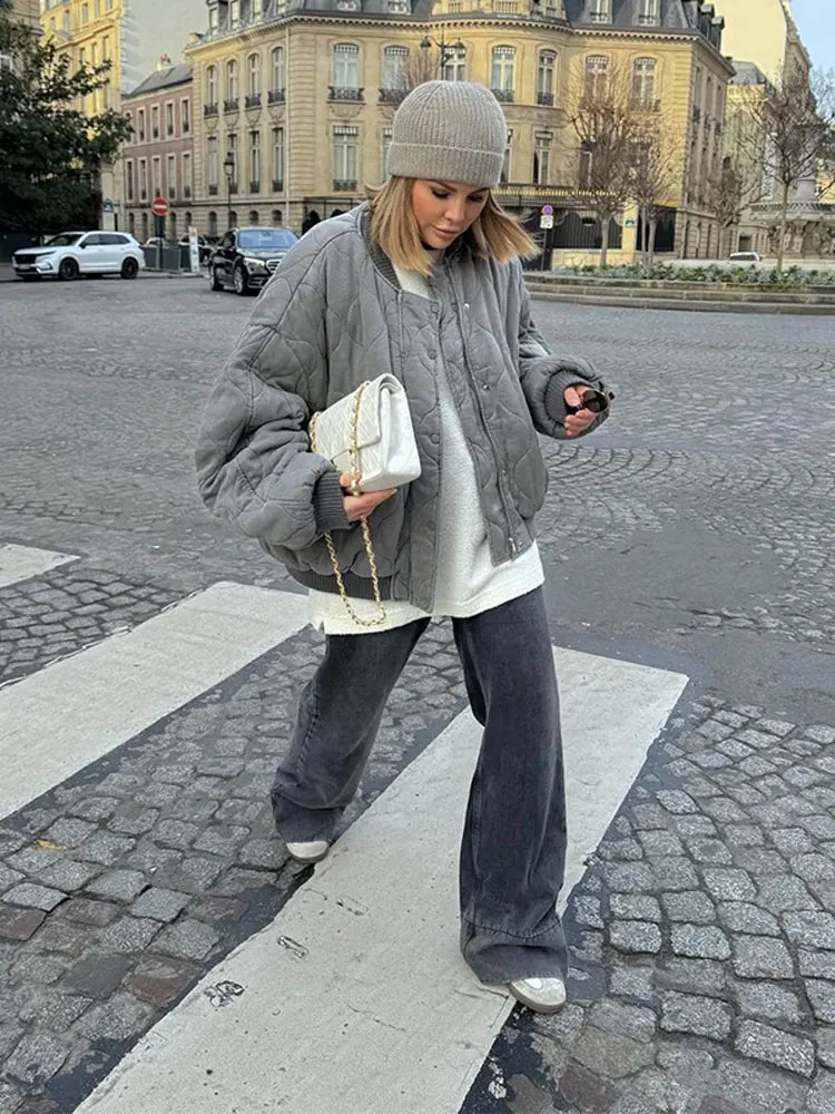 Fashion Winter Oneck Solid Singlebreasted Jacket Female Loose With Pocket Commute Coats 2024 Lady Warm High Streetwear 240903