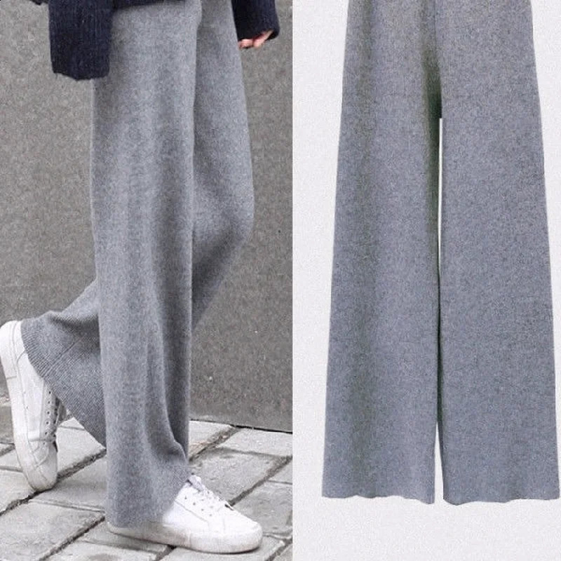 Pants Autumn And Winter Knit Sweater Wide Leg Wear Loose Mop Slim High Waist Straight Casual Pine Tight Mm 240904