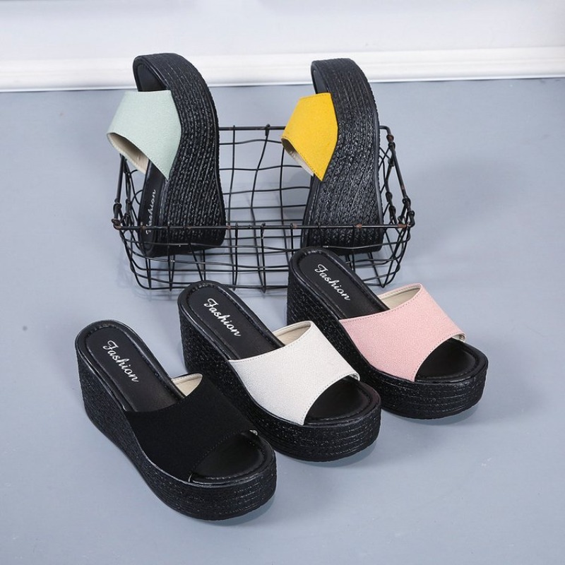 Sandals Women Summer 2025 New Ethnic Style Wedge with Fish Mouth One Word Drag Cake Thick Bottom Women's Shoes La b46b